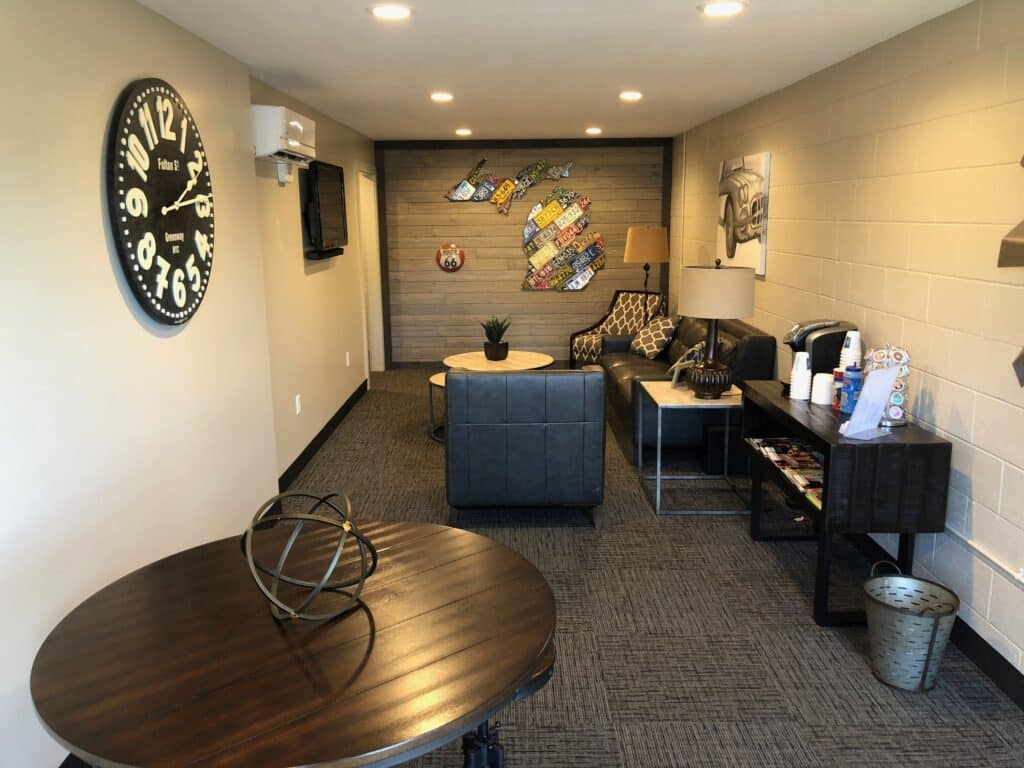 Action Glass Jenison waiting room with free coffee and wi-fi