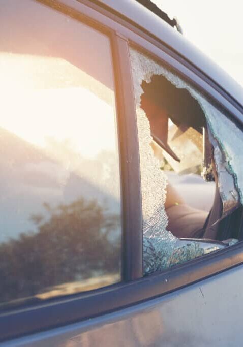 Car accident broken glass